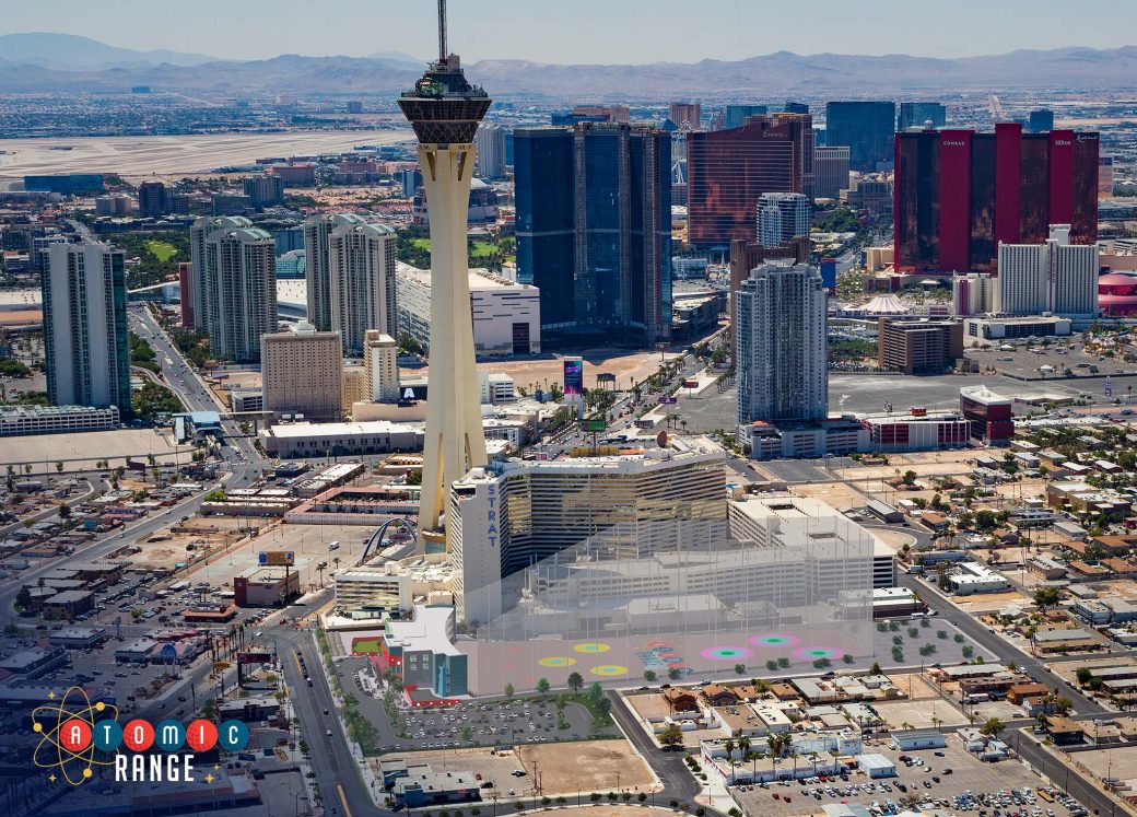 Atomic Range aerial view with Vegas Strip